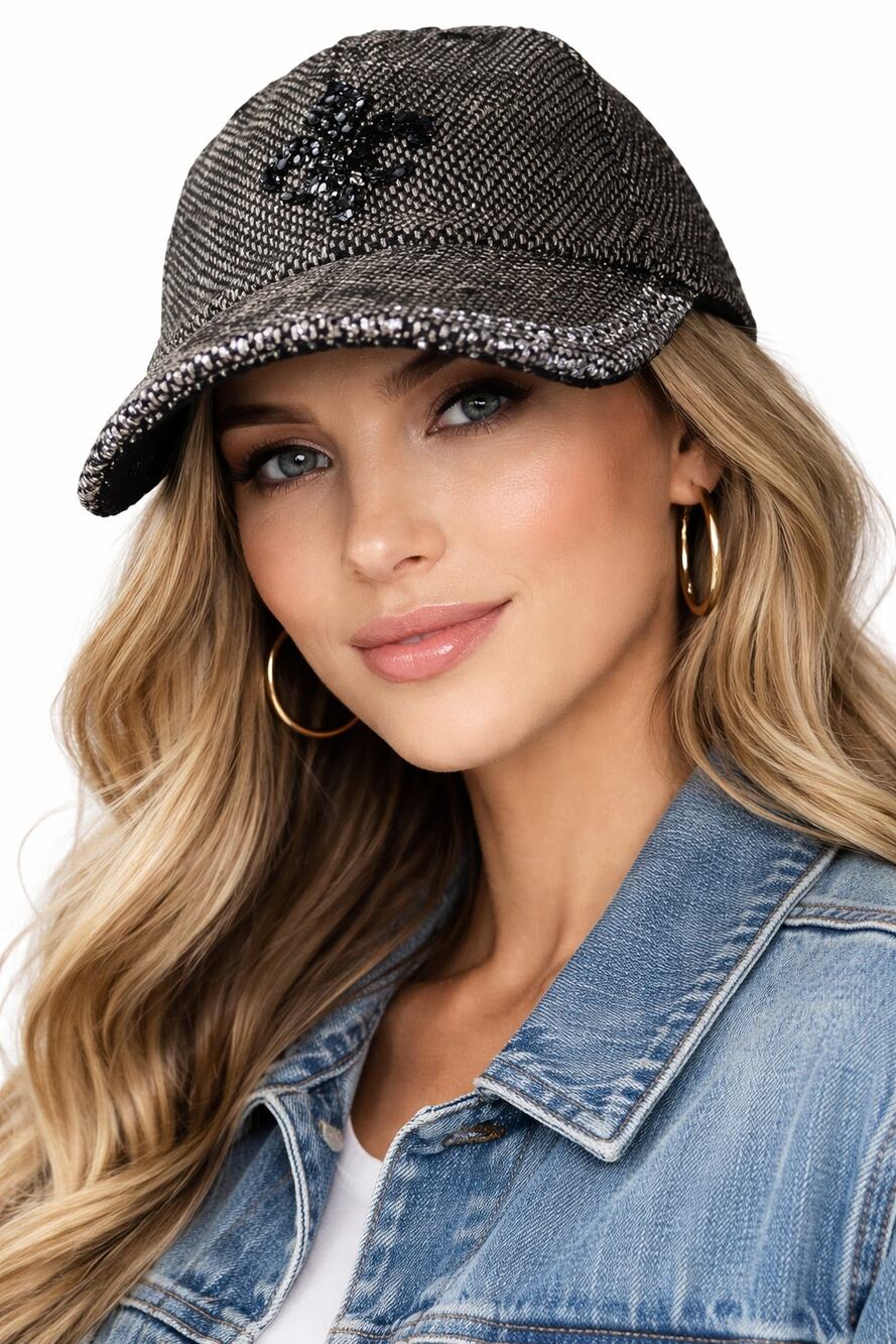 Alternative Apparel Tweed Baseball Cap Rhinestone Fleur De Lis Brim Wool  Hat